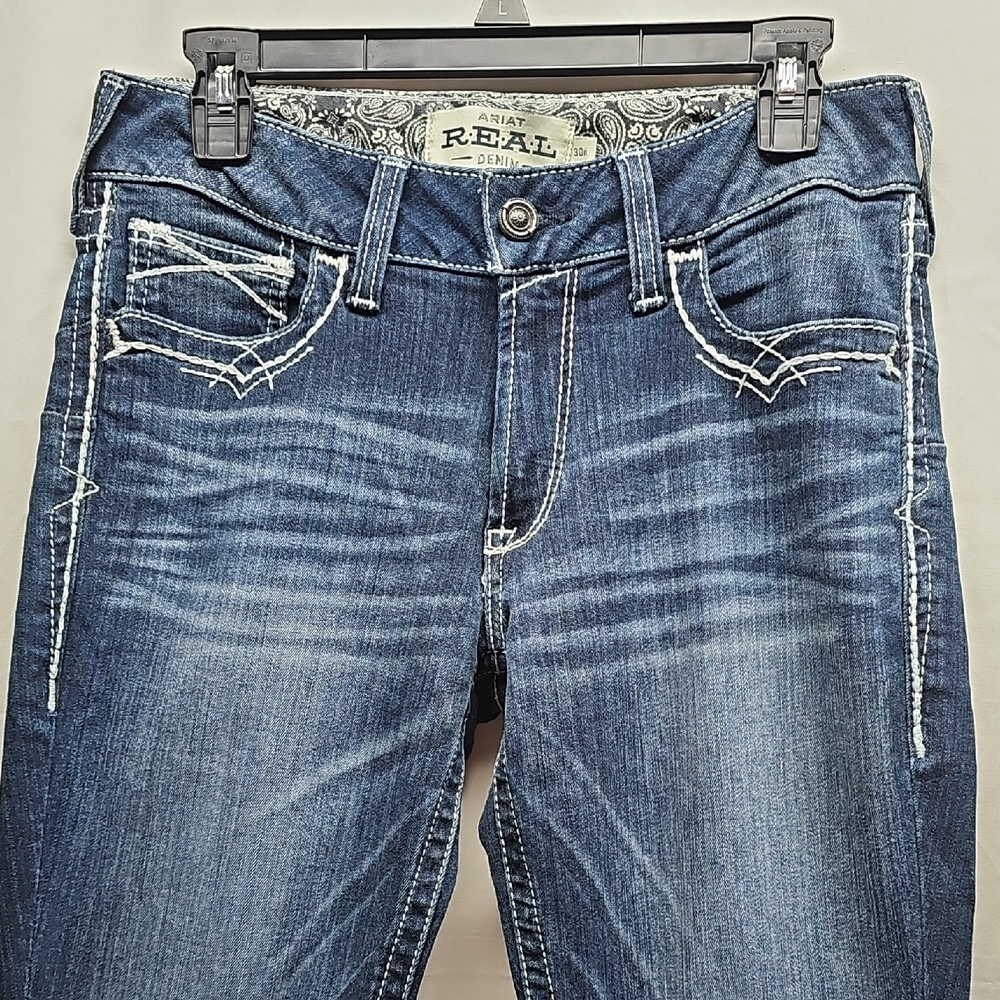 Ariat Indigo Bootcut Jeans with White Contrast Stitching - Picture 3 of 16